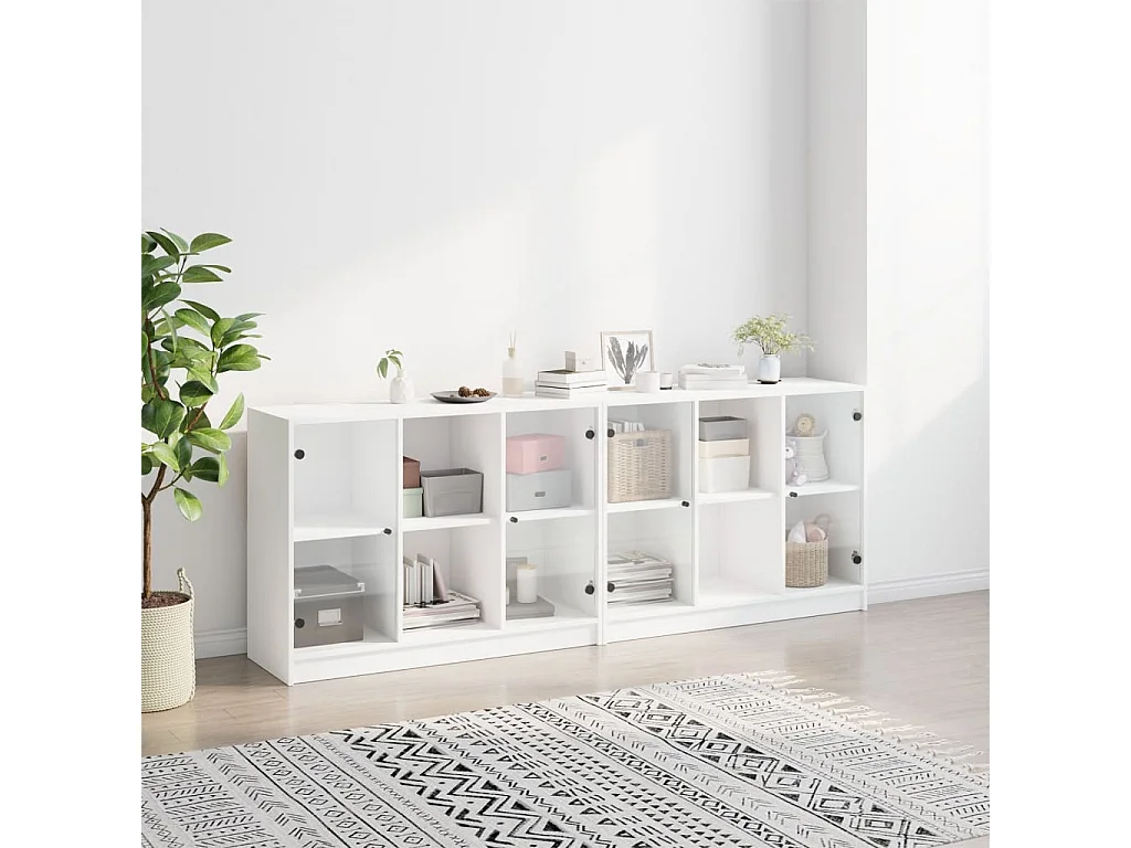 Bibliothèque | Etagère de rangement | Meuble de rangement avec portes blanc 204x37x75 cm bois d'ingénierie