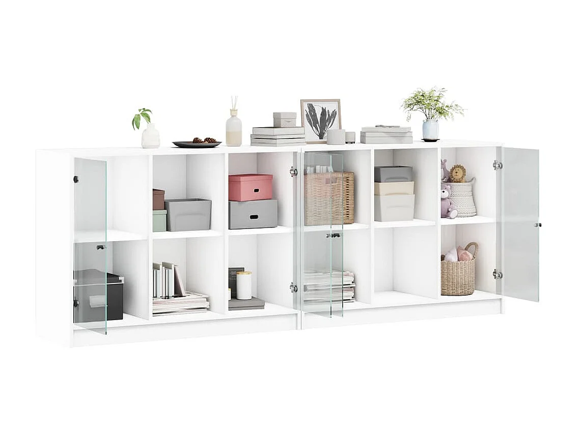 Bibliothèque | Etagère de rangement | Meuble de rangement avec portes blanc 204x37x75 cm bois d'ingénierie
