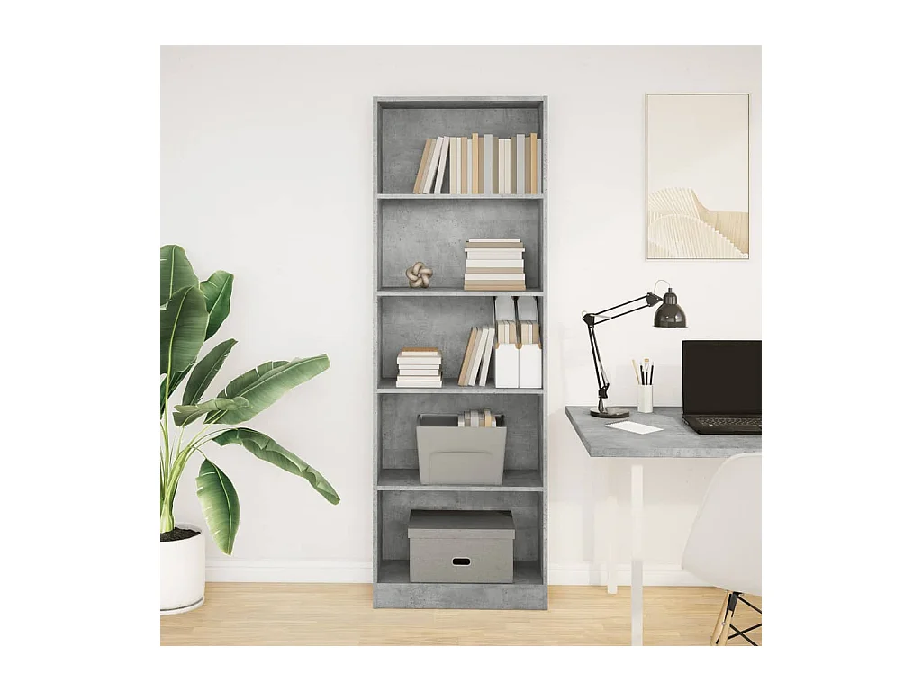 Libreria | Scaffale | Mobile di stoccaggio Grigio Cemento 60x24x176 cm in Legno Multistrato