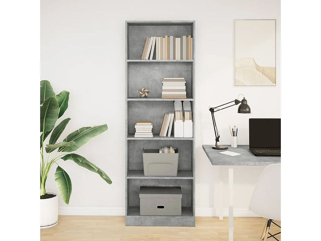 Bibliothèque | Etagère de rangement | Meuble de rangement gris béton 60x24x176 cm bois d'ingénierie