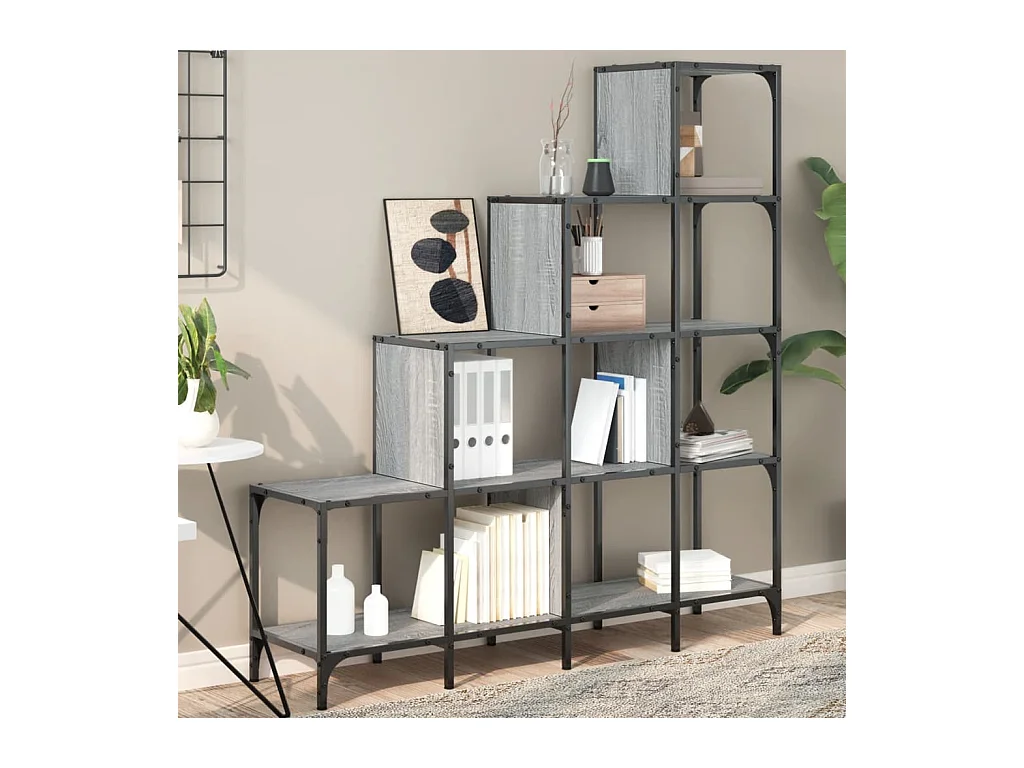Bibliothèque | Etagère de rangement | Meuble de rangement sonoma gris 122x30x132 cm bois ingénierie et métal