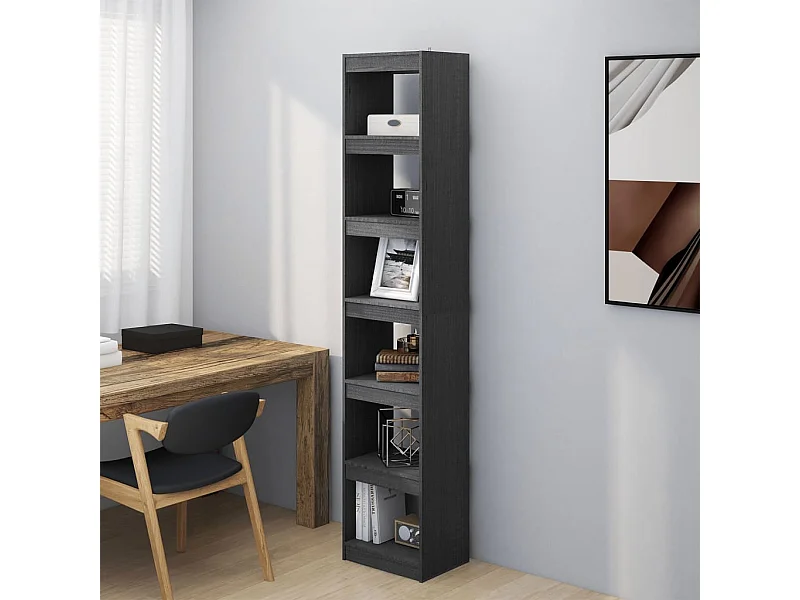 Libreria | Scaffale | Mobile di stoccaggio Divisorio Grigio 40x30x199cm in Legno Massello di Pino