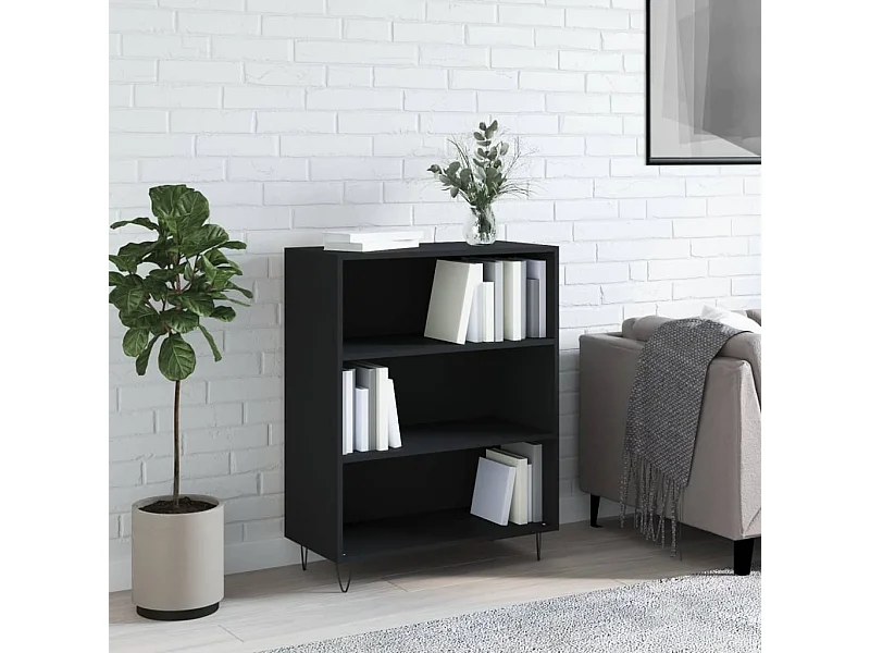 Bibliothèque | Etagère de rangement | Meuble de rangement noir 69,5x32,5x90 cm bois d'ingénierie