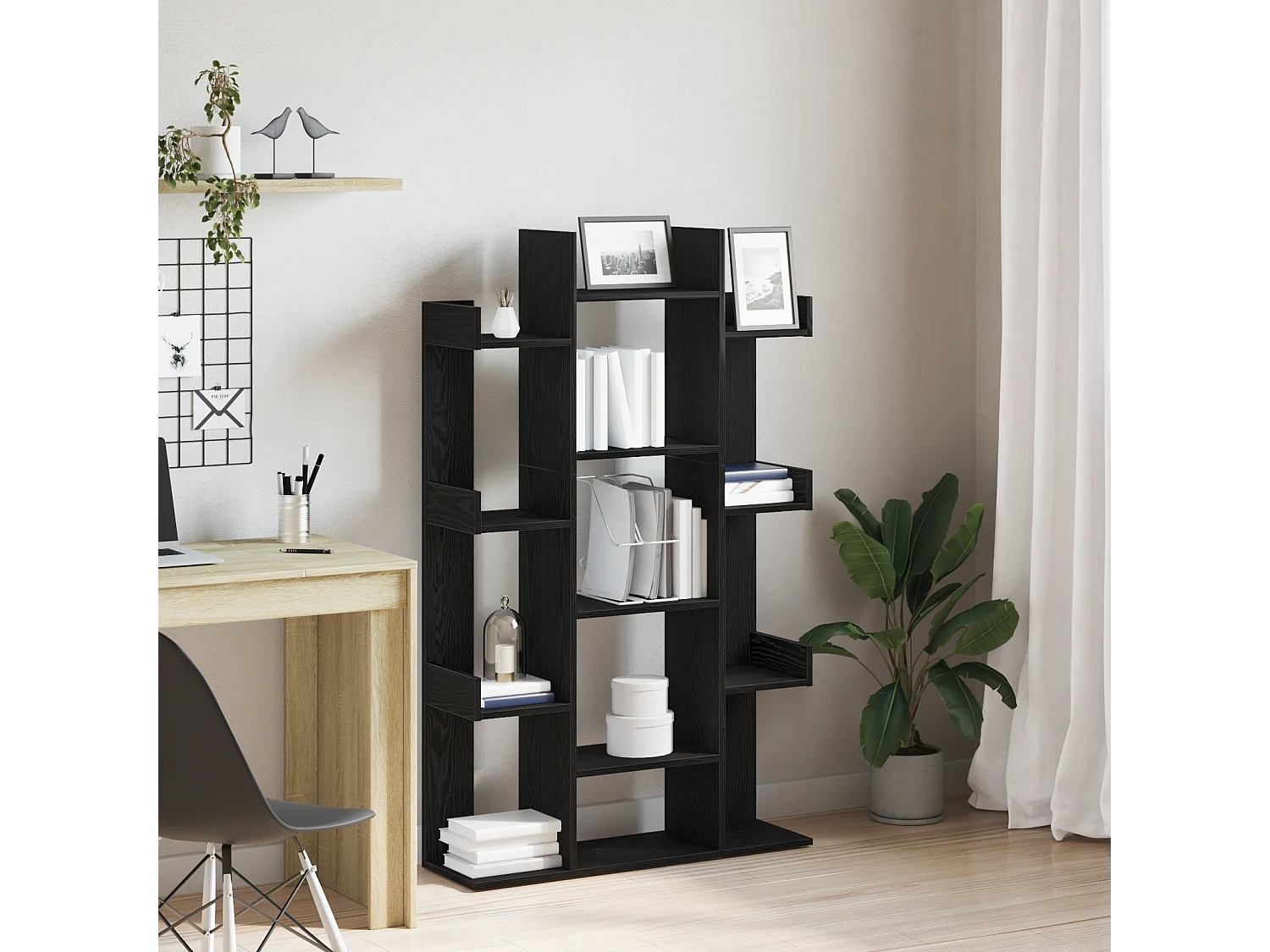 Bibliothèque | Etagère de rangement | Meuble de rangement Noir Chêne 86x25,5x140 cm en Bois d'ingénierie