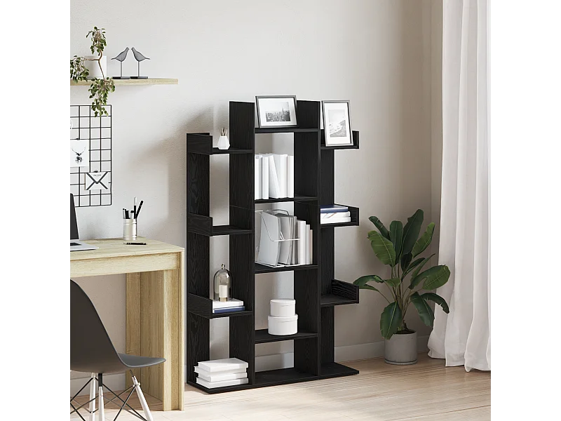 Bibliothèque | Etagère de rangement | Meuble de rangement Noir Chêne 86x25,5x140 cm en Bois d'ingénierie