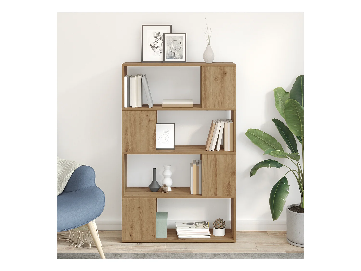 Bibliothèque | Etagère de rangement | Meuble de rangement Chêne artisanal Bois d'ingénierie 80 x 24 x 124 cm