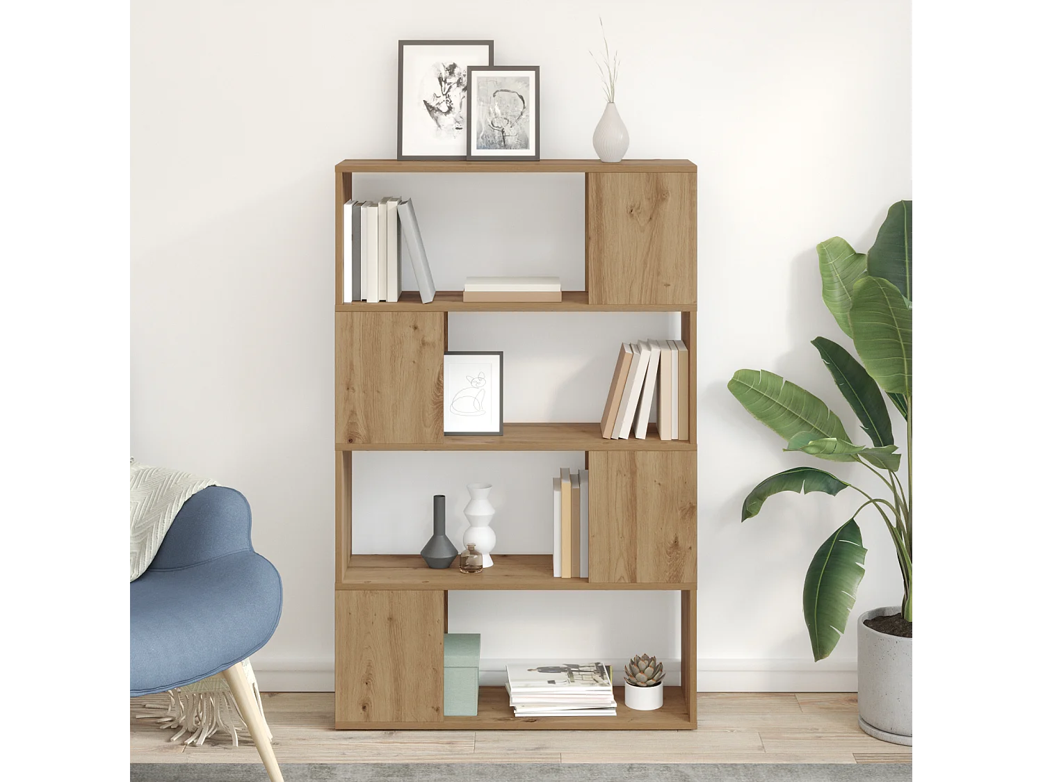 Bibliothèque | Etagère de rangement | Meuble de rangement Chêne artisanal Bois d'ingénierie 80 x 24 x 124 cm