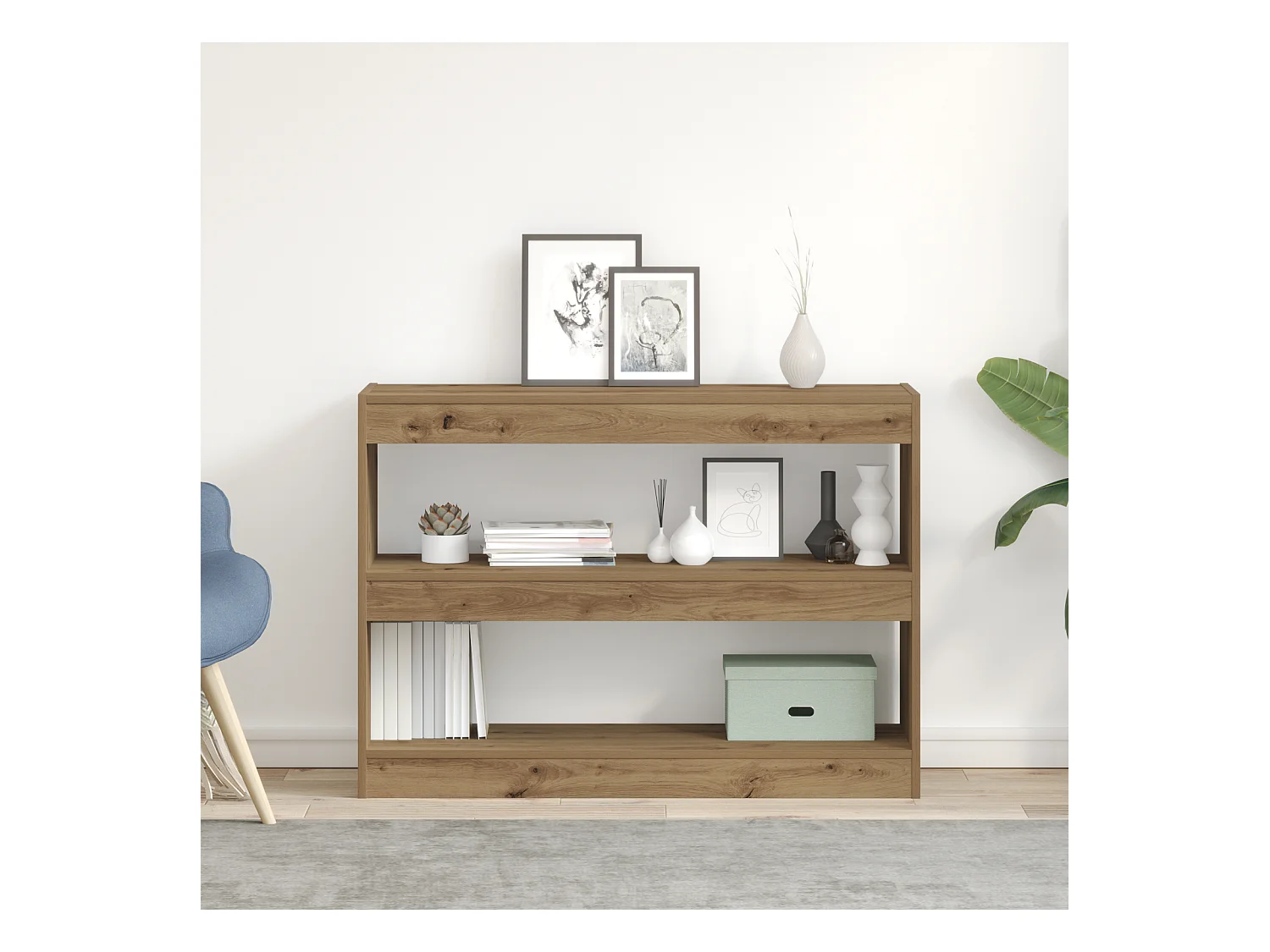 Libreria | Scaffale | Mobile di stoccaggio Dividendo Stanza - Rovere Artigianale - 100x30x72 cm - Realizzato in Legno Ingegnerizzato