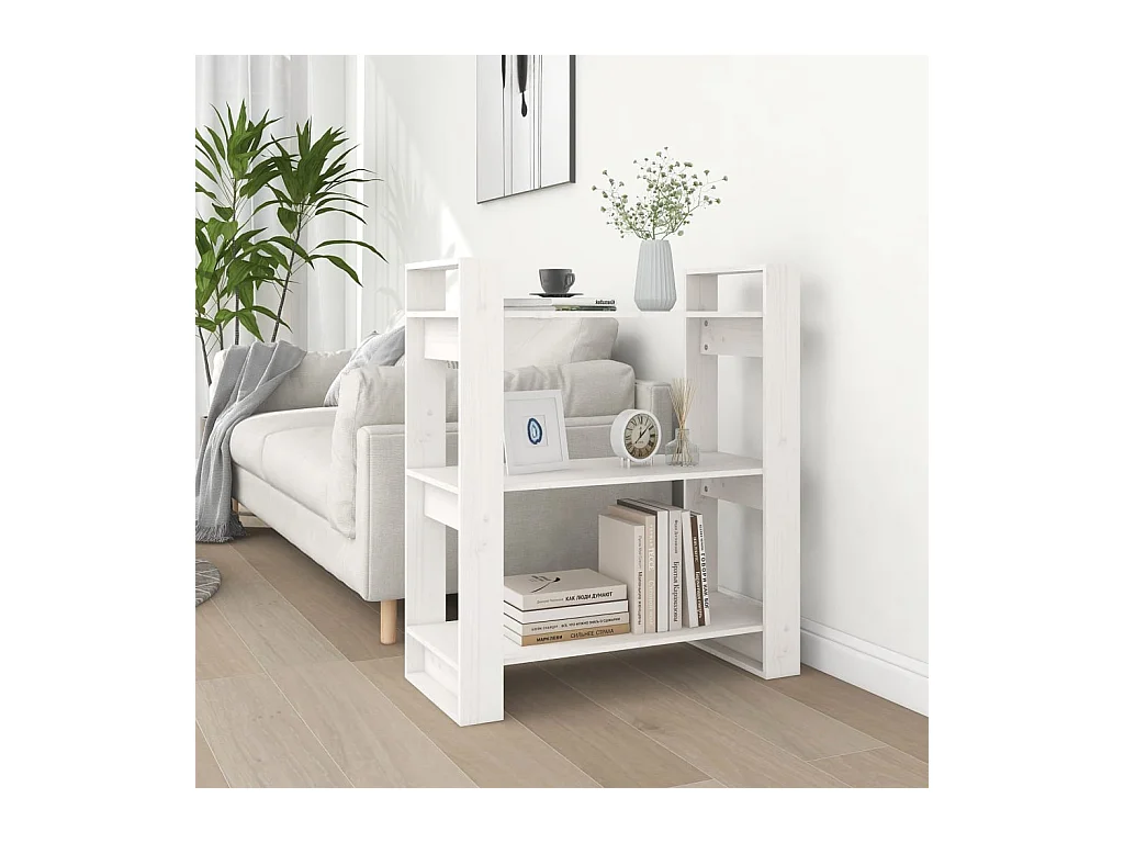 Libreria | Scaffale | Mobile di stoccaggio Divisorio Bianco 80x35x91 cm in Legno Massello di Pino