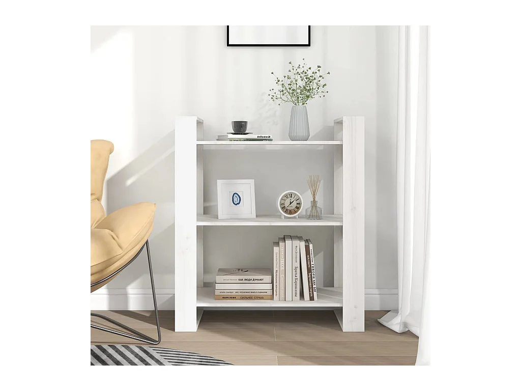 Libreria | Scaffale | Mobile di stoccaggio Divisorio Bianco 80x35x91 cm in Legno Massello di Pino