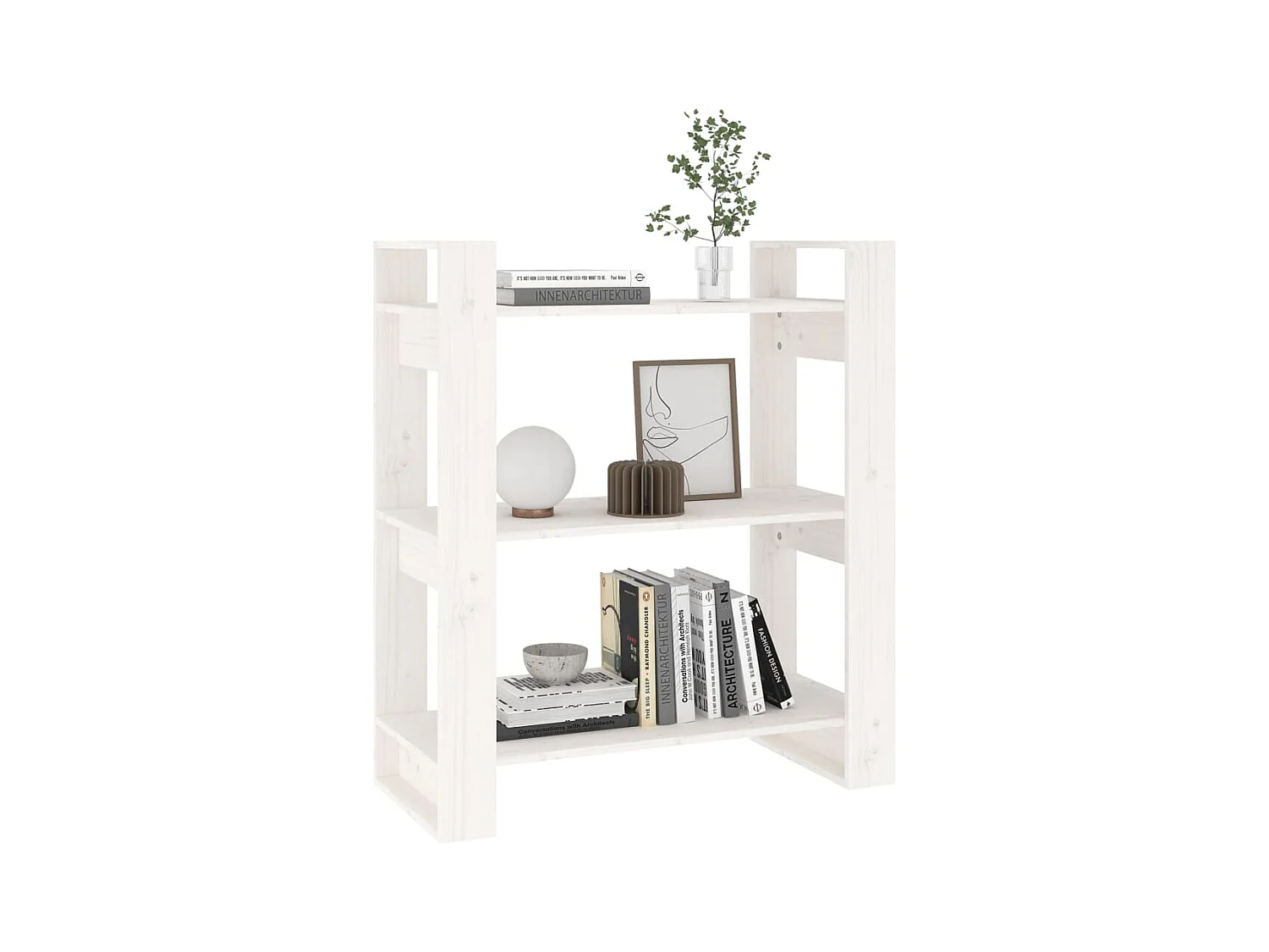 Libreria | Scaffale | Mobile di stoccaggio Divisorio Bianco 80x35x91 cm in Legno Massello di Pino