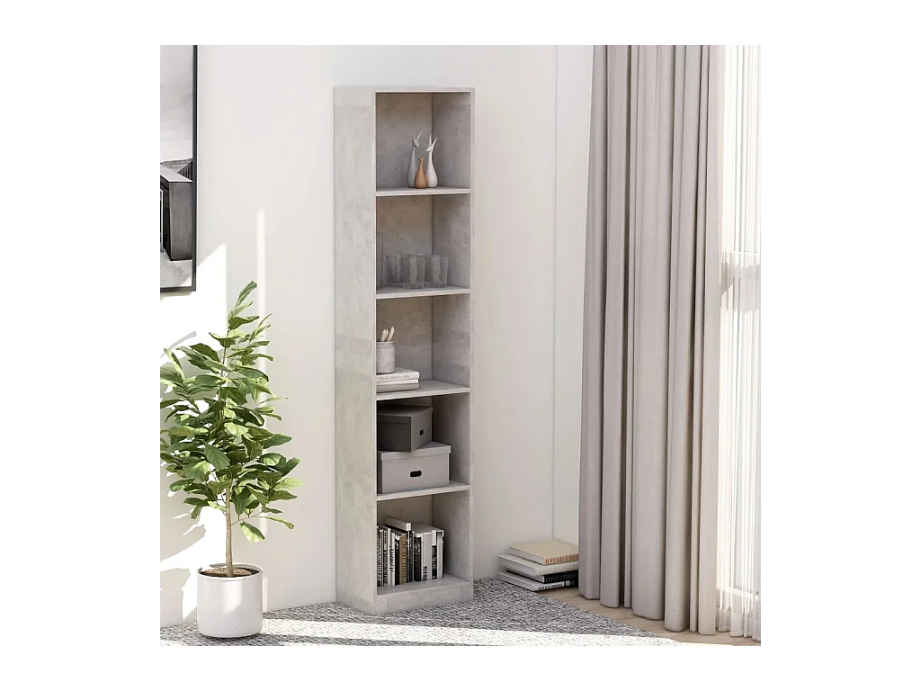 Bibliothèque | Etagère de rangement | Meuble de rangement à 5 niveaux Gris béton 40x24x175cm Bois ingénierie