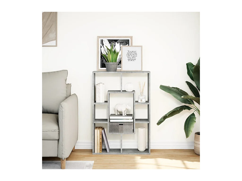 Bibliothèque | Etagère de rangement | Meuble de rangement gris béton 63x20x90 cm bois d'ingénierie