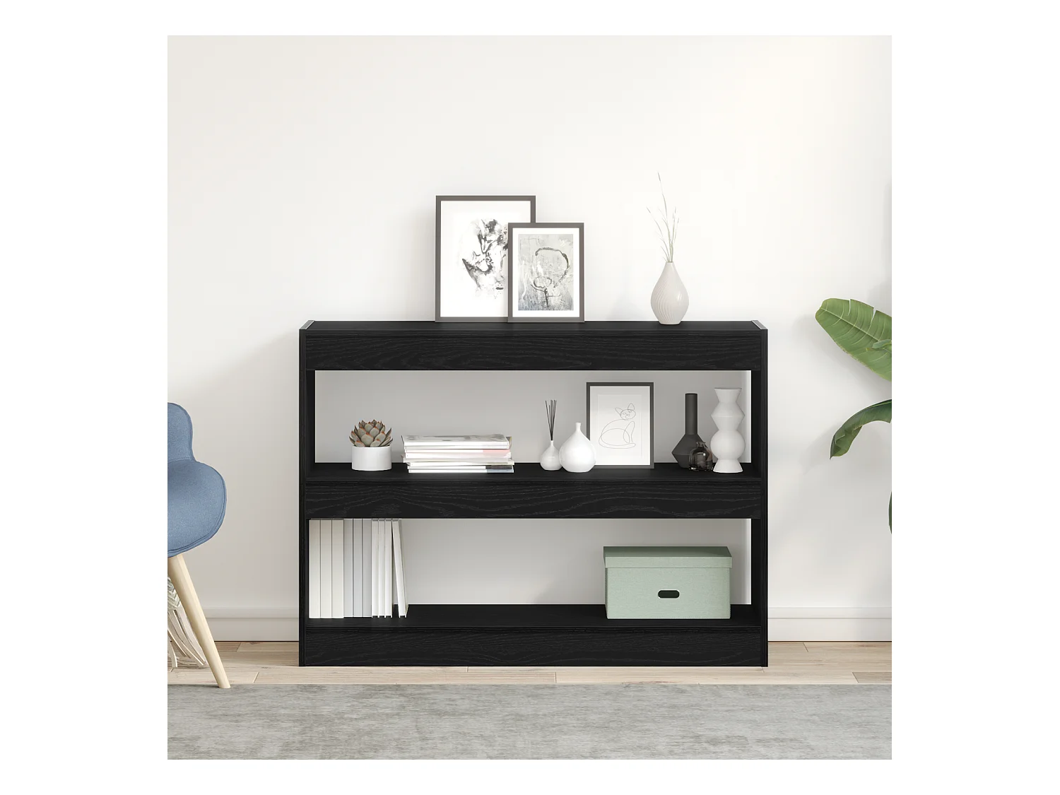 Libreria | Scaffale | Mobile di stoccaggio Divisorio per Stanze Nero Rovere 100x30x72 cm Legno ingegnerizzato