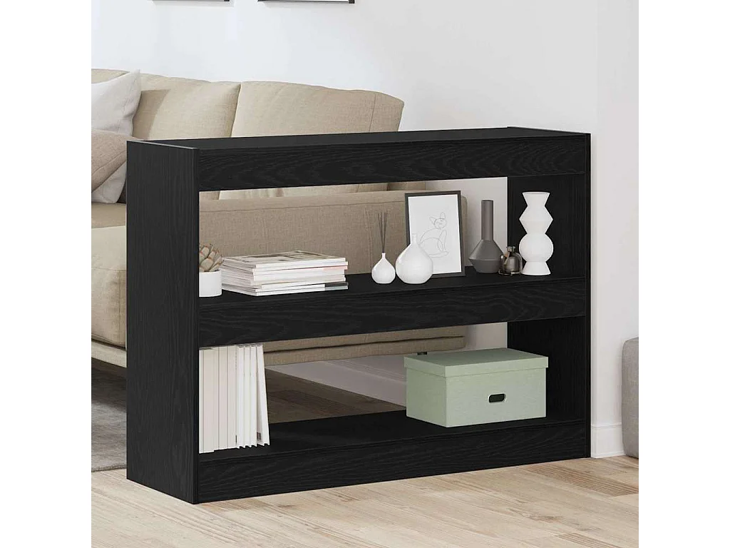 Libreria | Scaffale | Mobile di stoccaggio Divisorio per Stanze Nero Rovere 100x30x72 cm Legno ingegnerizzato