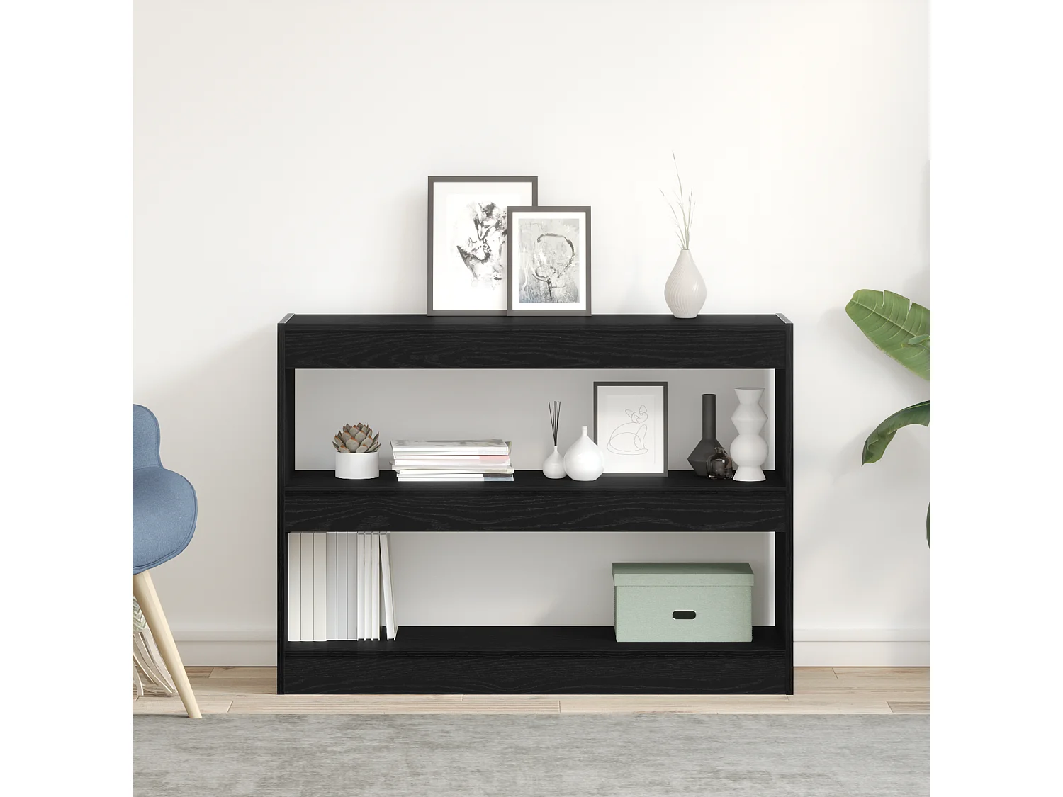 Libreria | Scaffale | Mobile di stoccaggio Divisorio per Stanze Nero Rovere 100x30x72 cm Legno ingegnerizzato