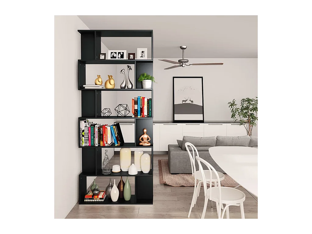 Libreria | Scaffale | Mobile di stoccaggio Divisorio Nero 80x24x192 cm in Legno Multistrato