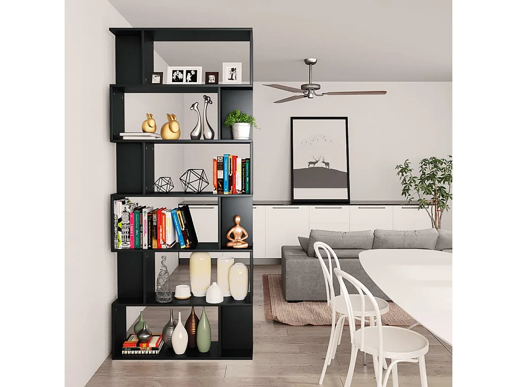 Libreria | Scaffale | Mobile di stoccaggio Divisorio Nero 80x24x192 cm in Legno Multistrato