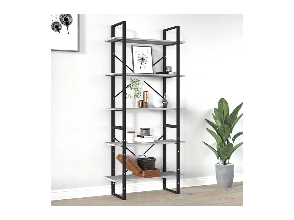 Libreria | Scaffale | Mobile di stoccaggio 5 Ripiani Grigio Sonoma 80x30x175 cm Legno Multistrato