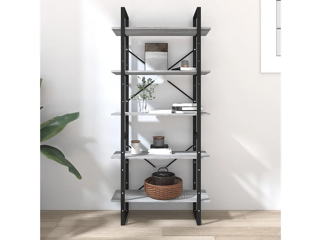 Bibliothèque | Etagère de rangement | Meuble de rangement 5 niveaux Sonoma gris 80x30x175 cm