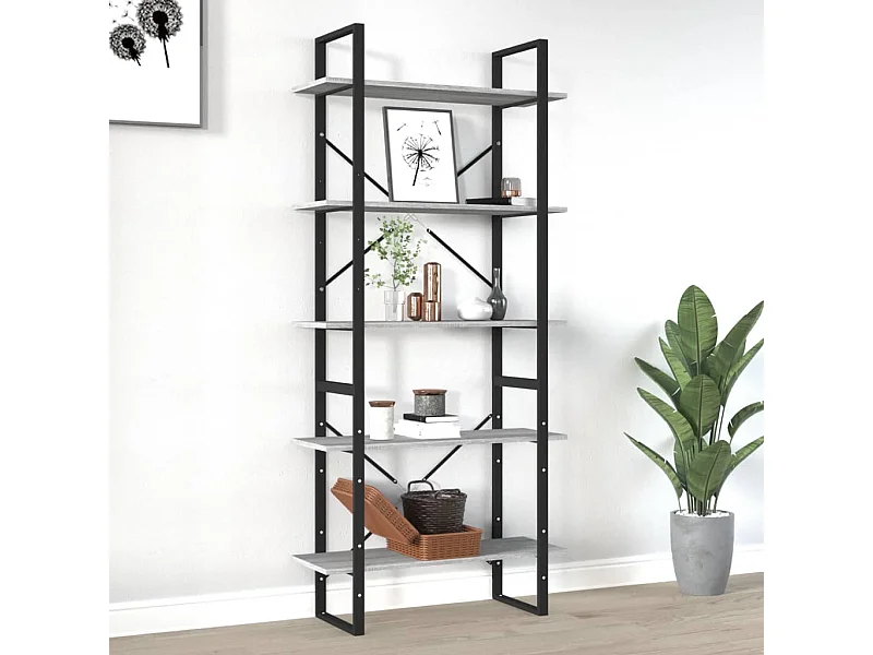 Bibliothèque | Etagère de rangement | Meuble de rangement 5 niveaux Sonoma gris 80x30x175 cm