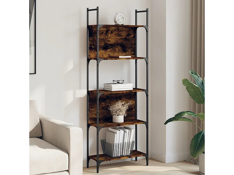 Bibliothèque | Etagère de rangement | Meuble de rangement à 5 niveaux chêne fumé 60,5x24x166,5 cm