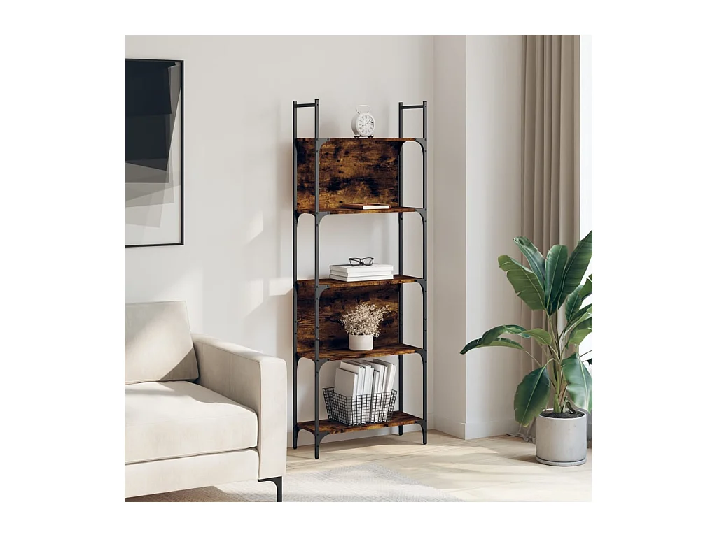 Bibliothèque | Etagère de rangement | Meuble de rangement à 5 niveaux chêne fumé 60,5x24x166,5 cm