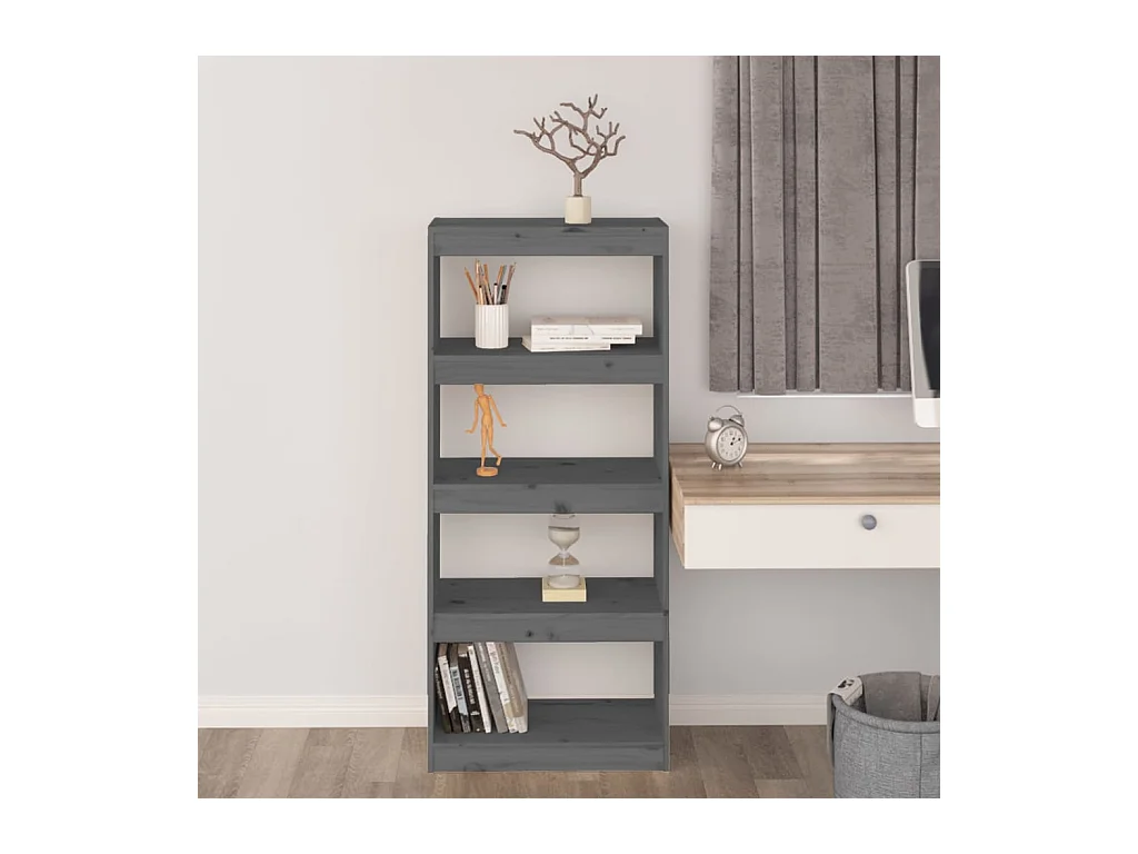 Bibliothèque | Etagère de rangement | Meuble de rangement Gris 60x30x135,5 cm Pin massif