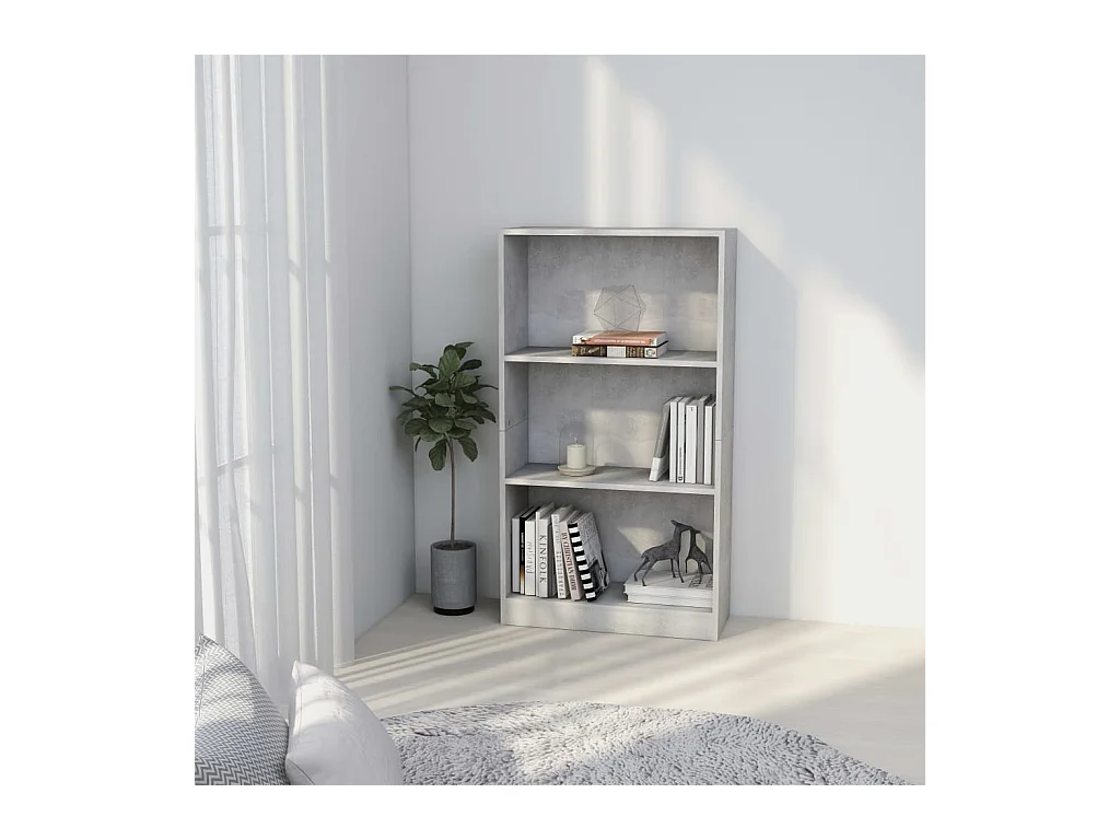 Bibliothèque | Etagère de rangement | Meuble de rangement 3 niveaux Gris béton 60x24x109cm Bois d'ingénierie