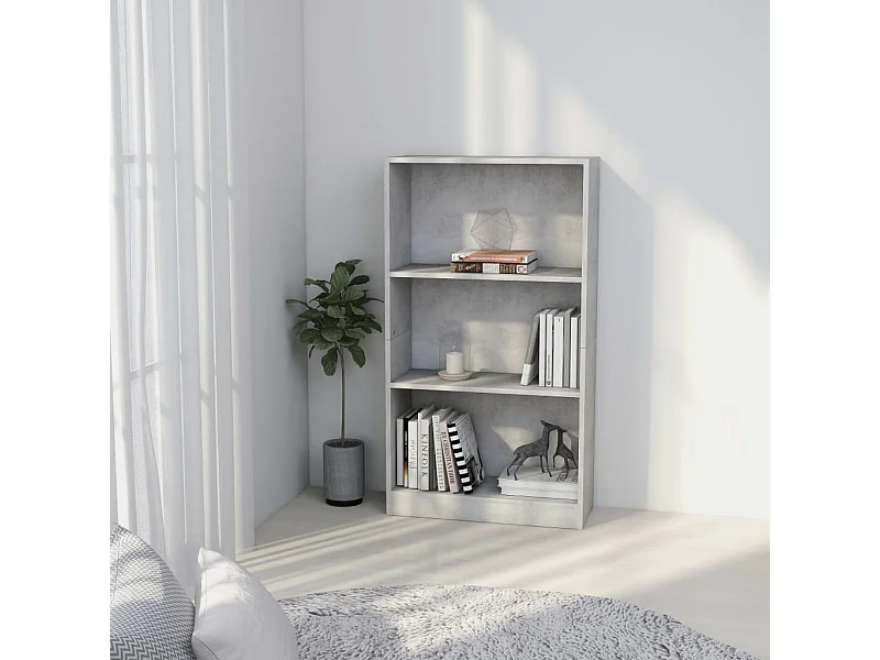 Bibliothèque | Etagère de rangement | Meuble de rangement 3 niveaux Gris béton 60x24x109cm Bois d'ingénierie