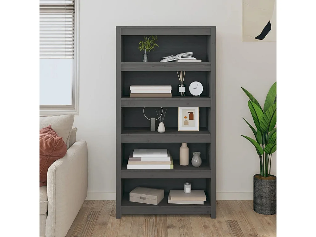 Bibliothèque | Etagère de rangement | Meuble de rangement Gris 80x35x154 cm Bois de pin massif