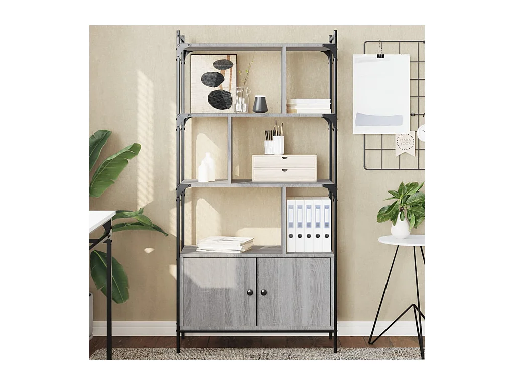 Bibliothèque | Etagère de rangement | Meuble de rangement avec portes sonoma gris 76,5x30x154,5 cm