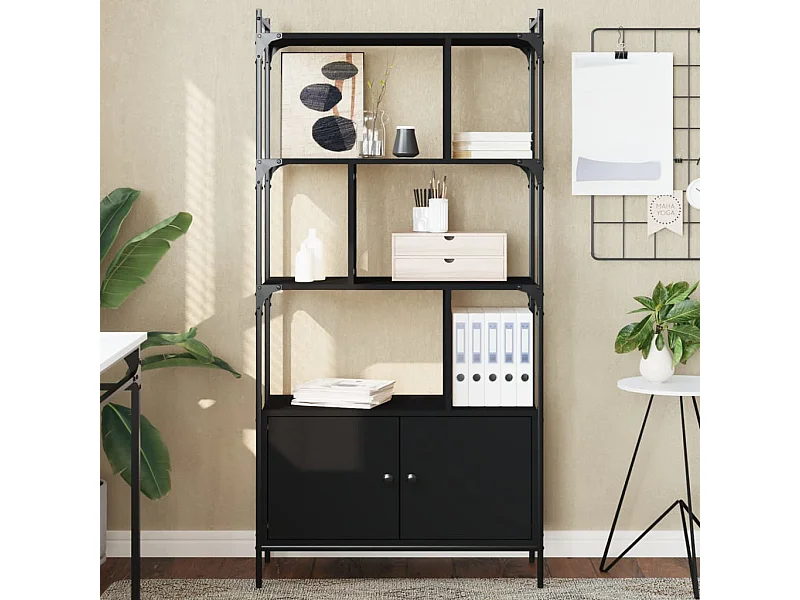 Libreria | Scaffale | Mobile di stoccaggio con Ante Nera 76,5x30x154,5 cm Legno Multistrato