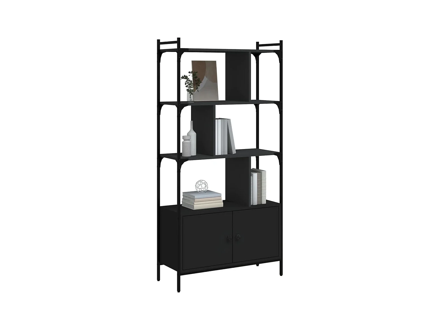 Bibliothèque | Etagère de rangement | Meuble de rangement avec portes noir 76,5x30x154,5cm bois d'ingénierie