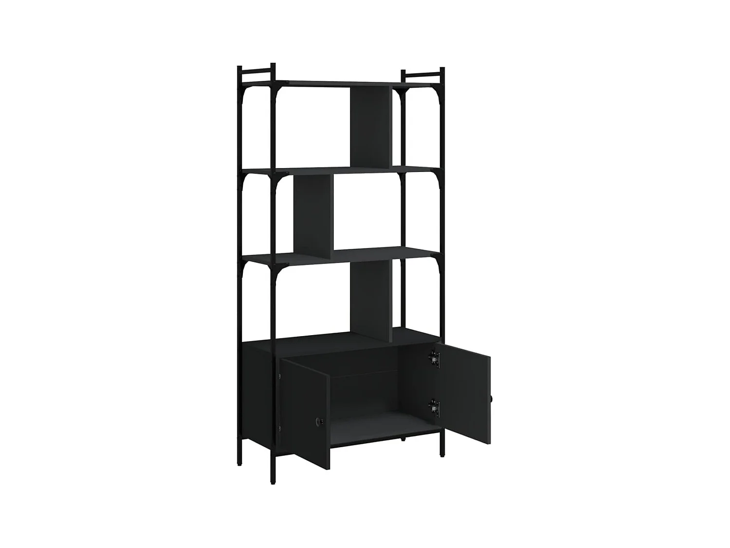 Bibliothèque | Etagère de rangement | Meuble de rangement avec portes noir 76,5x30x154,5cm bois d'ingénierie