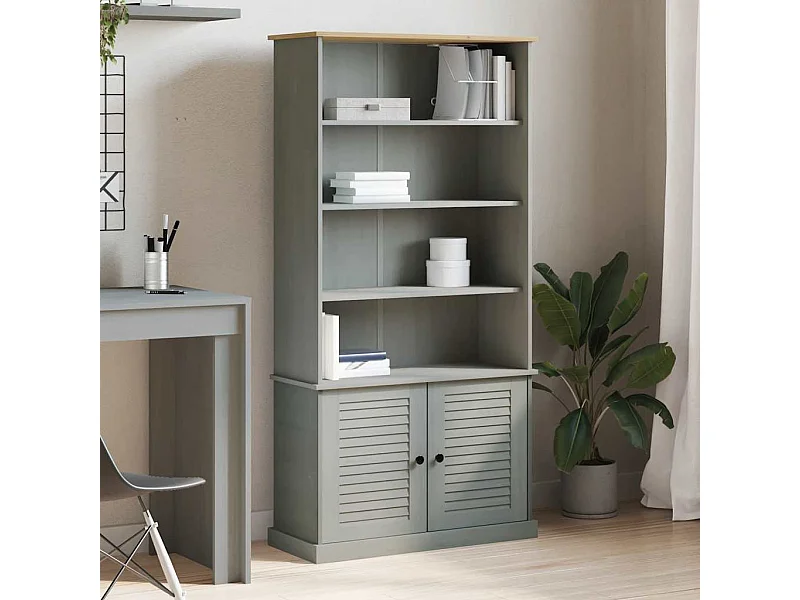 Bibliothèque | Etagère de rangement | Meuble de rangement VIGO gris 85x35x170 cm bois massif de pin