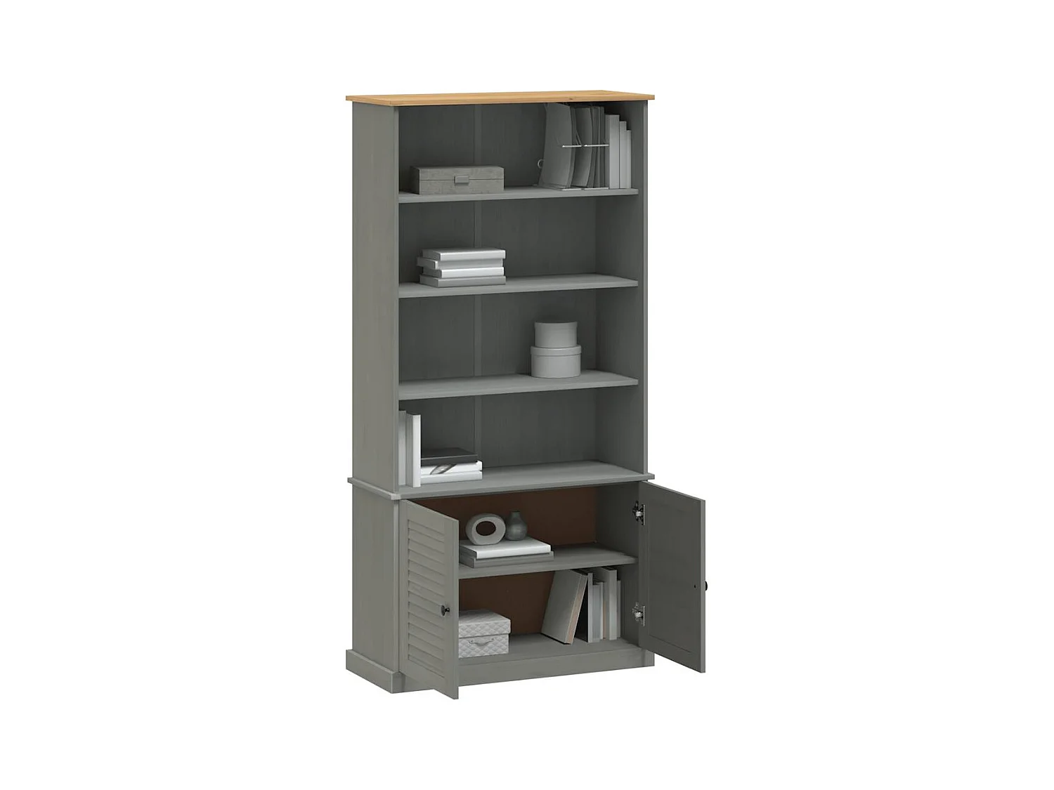 Bibliothèque | Etagère de rangement | Meuble de rangement VIGO gris 85x35x170 cm bois massif de pin