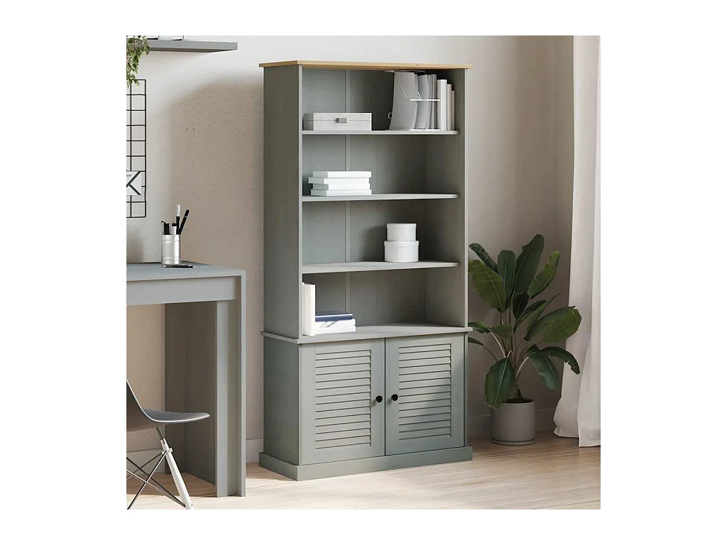 Bibliothèque | Etagère de rangement | Meuble de rangement VIGO gris 85x35x170 cm bois massif de pin