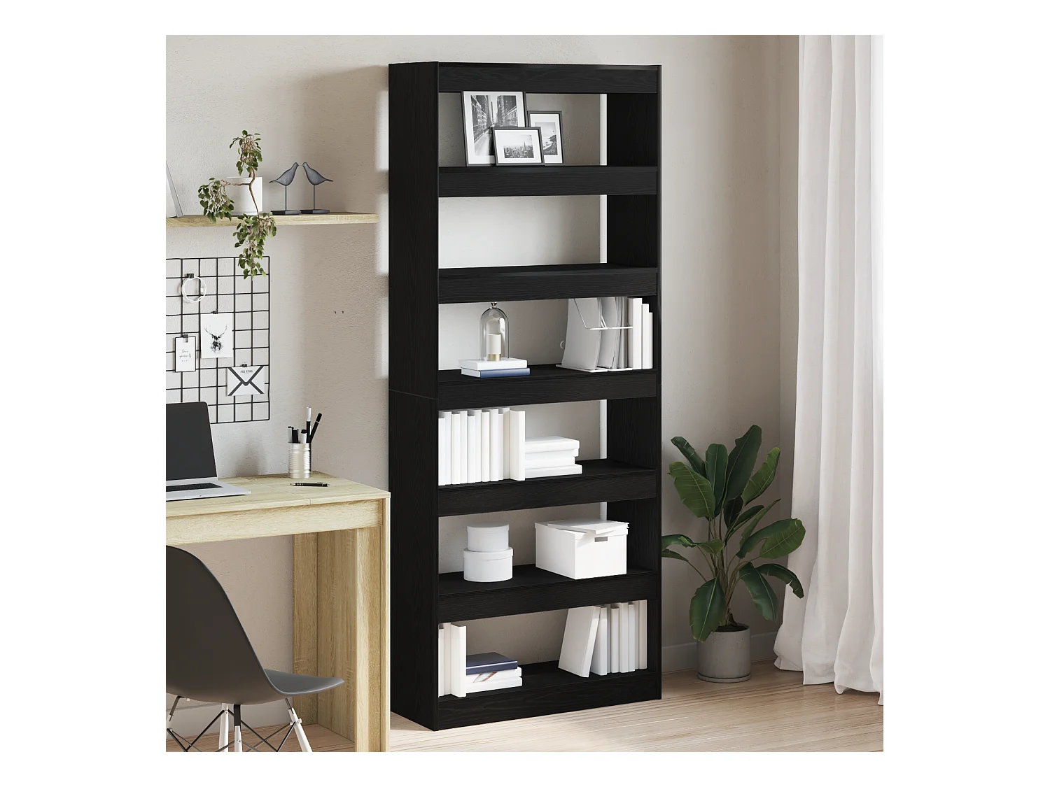 Libreria | Scaffale | Mobile di stoccaggio Separatore di Stanza Nera 80x30x198 cm di