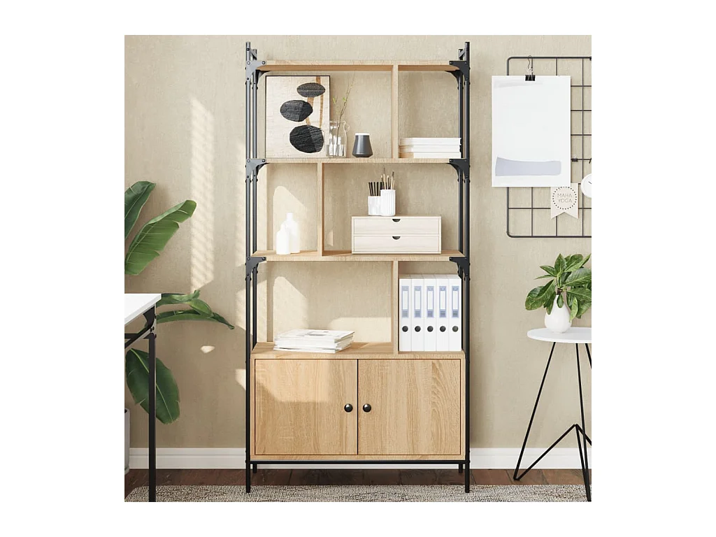 Bibliothèque | Etagère de rangement | Meuble de rangement avec portes chêne sonoma 76,5x30x154,5 cm