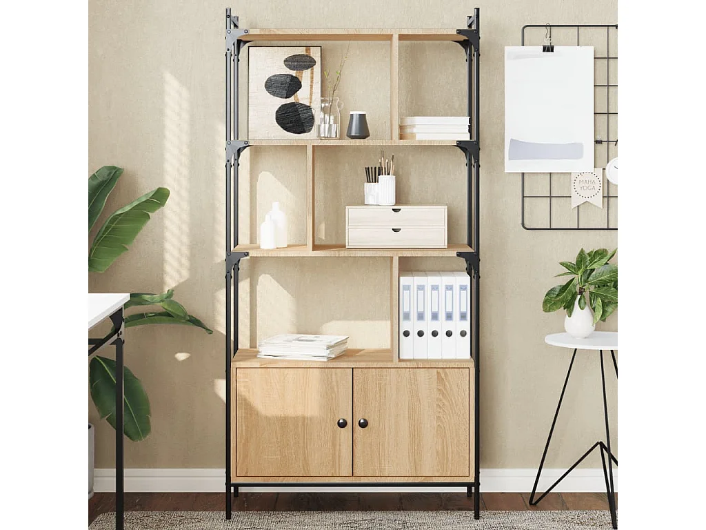 Bibliothèque | Etagère de rangement | Meuble de rangement avec portes chêne sonoma 76,5x30x154,5 cm