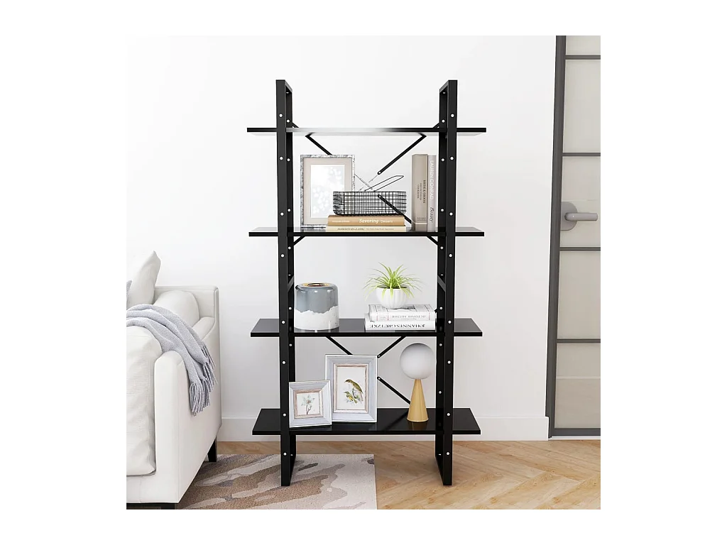 Libreria | Scaffale | Mobile di stoccaggio a 4 Ripiani Nera 80x30x140 cm in Legno Multistrato
