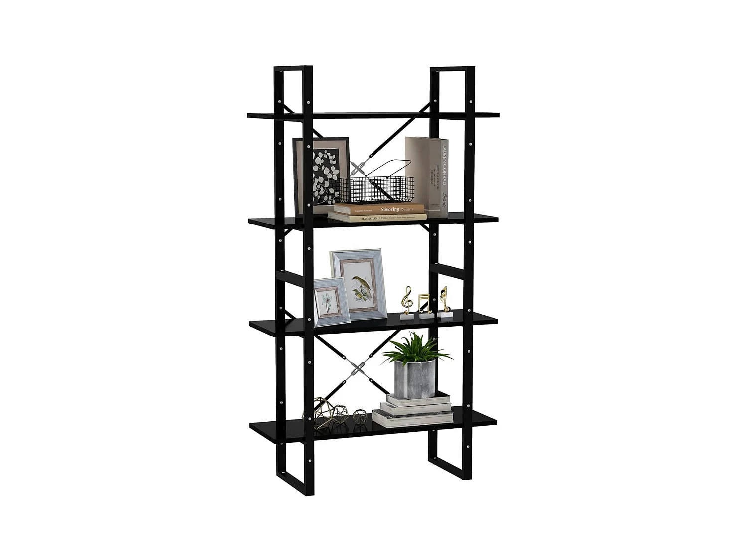 Libreria | Scaffale | Mobile di stoccaggio a 4 Ripiani Nera 80x30x140 cm in Legno Multistrato