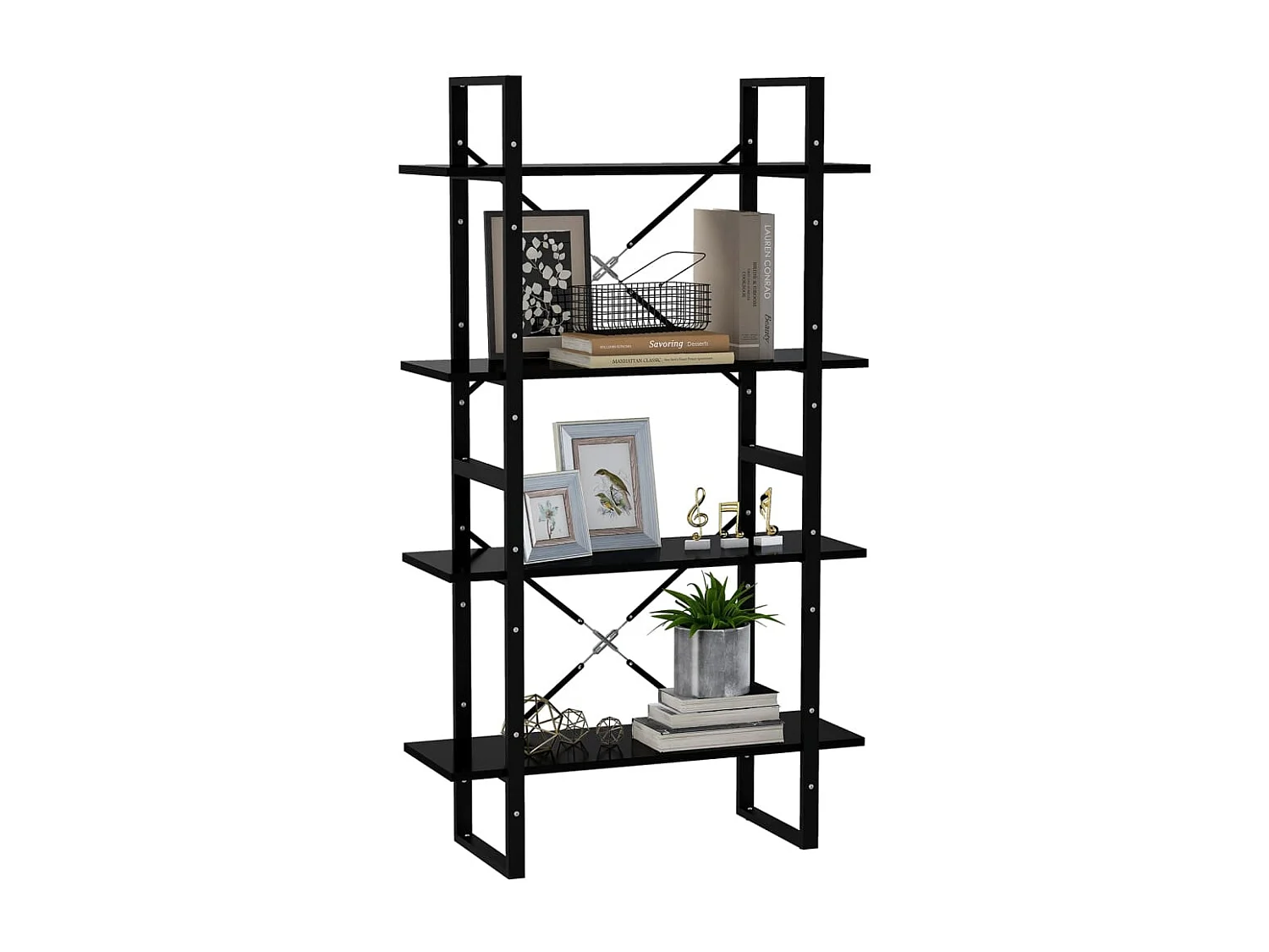 Libreria | Scaffale | Mobile di stoccaggio a 4 Ripiani Nera 80x30x140 cm in Legno Multistrato