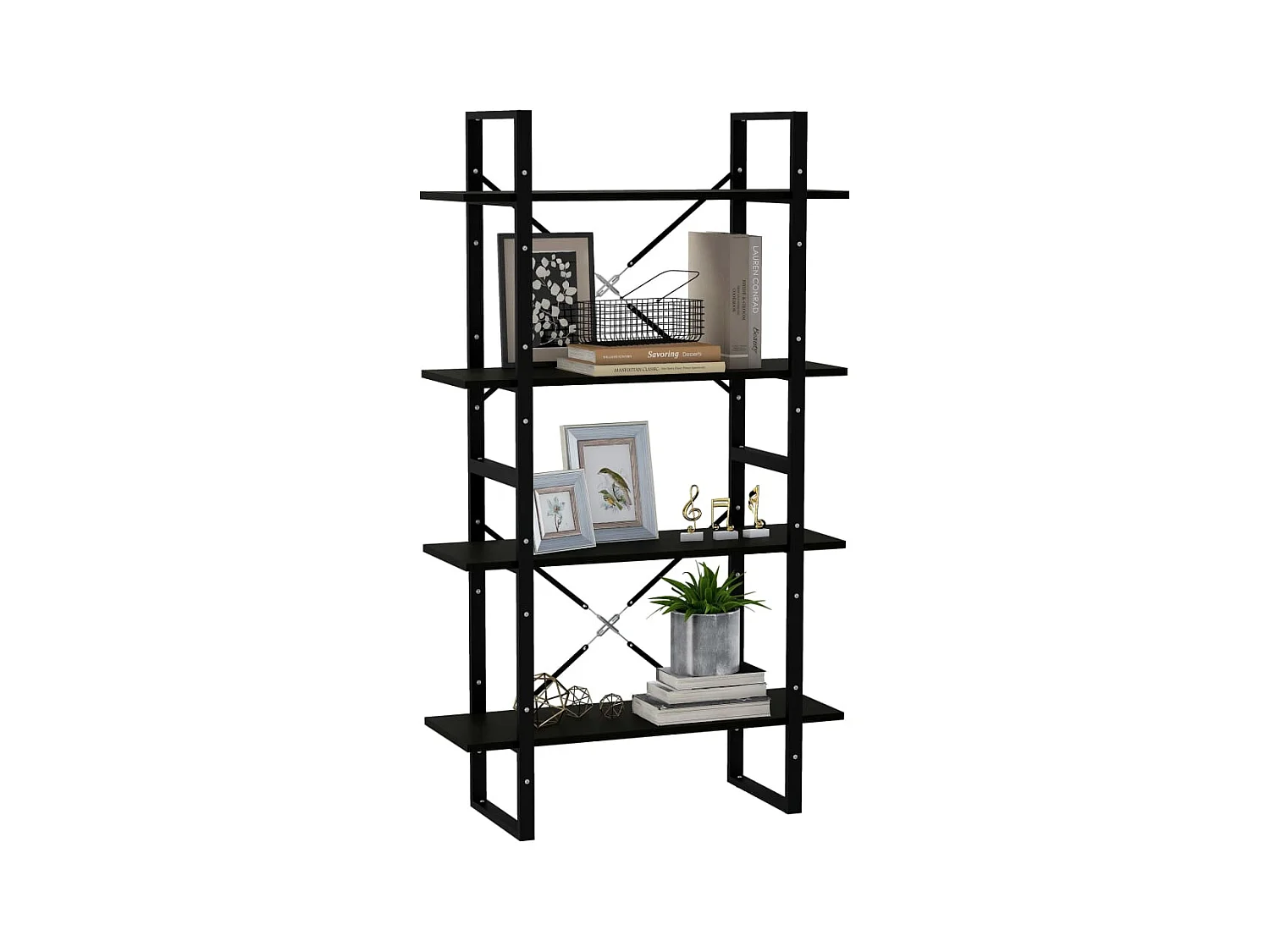 Bibliothèque | Etagère de rangement | Meuble de rangement à 4 niveaux Noir 80x30x140 cm Bois de pin massif