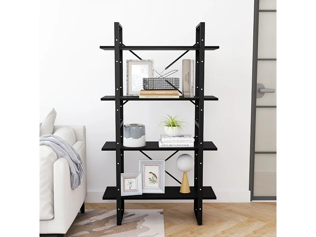 Libreria | Scaffale | Mobile di stoccaggio a 4 Ripiani Nera 80x30x140 cm in Massello di Pino