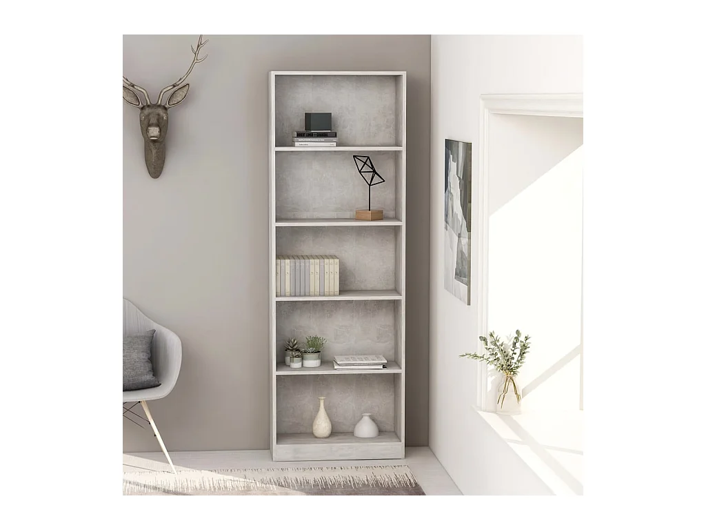 Libreria | Scaffale | Mobile di stoccaggio 5 Ripiani Grigio Cemento 60x24x175cm Legno Multistrato