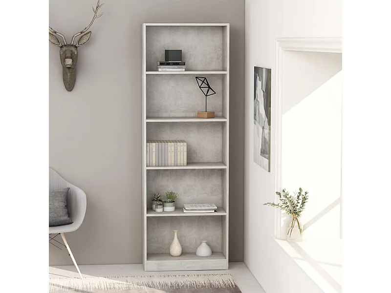 Libreria | Scaffale | Mobile di stoccaggio 5 Ripiani Grigio Cemento 60x24x175cm Legno Multistrato
