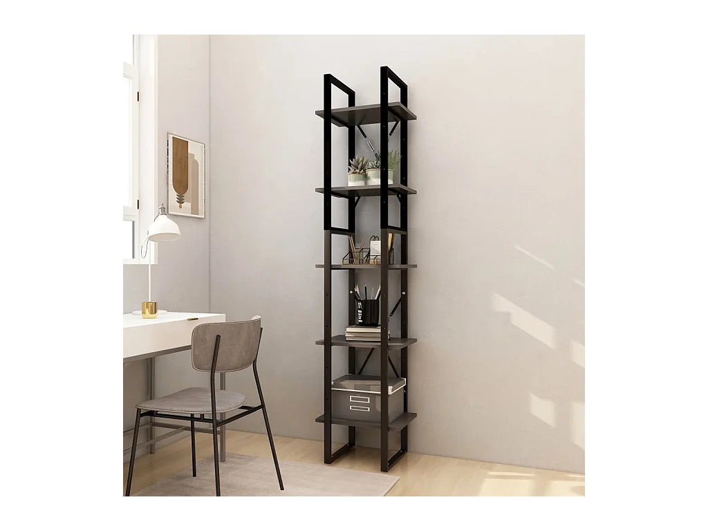Bibliothèque | Etagère de rangement | Meuble de rangement à 5 niveaux Gris 40x30x175 cm Bois de pin