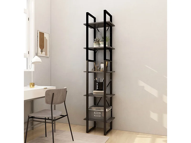 Bibliothèque | Etagère de rangement | Meuble de rangement à 5 niveaux Gris 40x30x175 cm Bois de pin